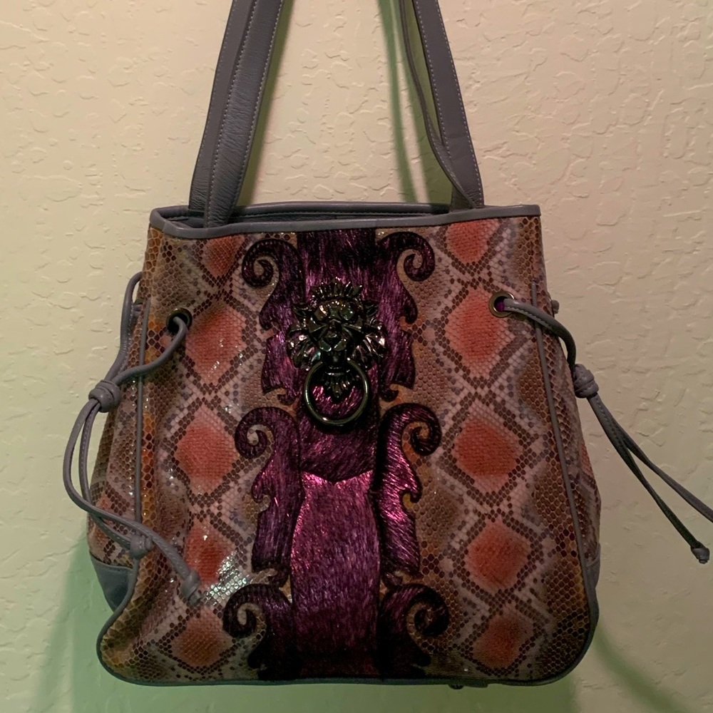 Sharif Lion's Gate Door Knocker Handbag Leather Print Snake Skin Purse